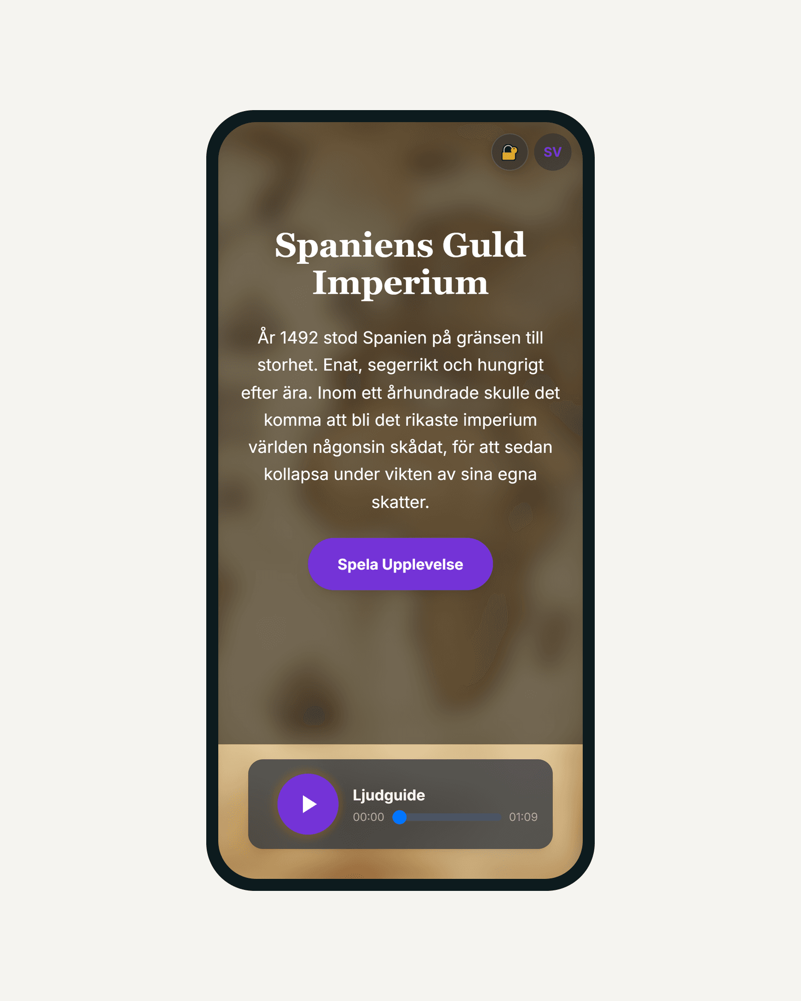 ScanStory i mobilen: utställningen ”Spaniens Guld Imperium” med ljudguide och språkval